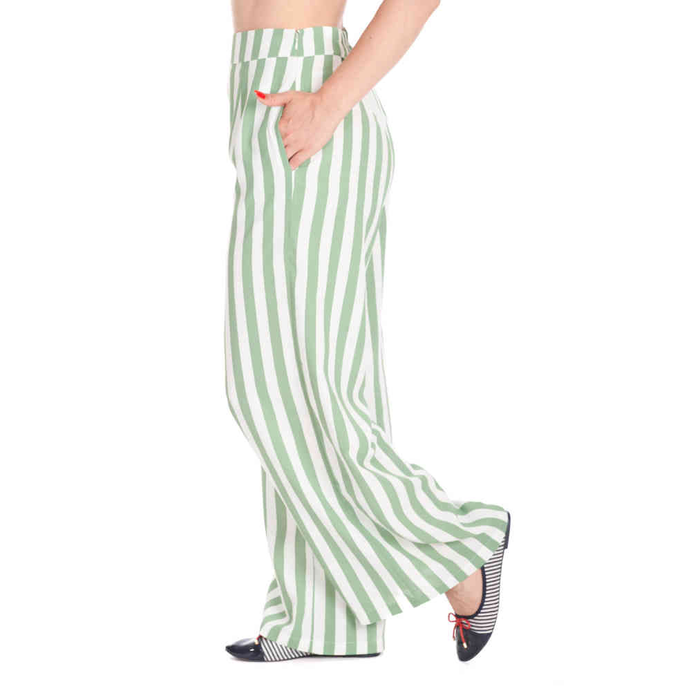 Banned - Sally Stripe Pantalon large - Vert